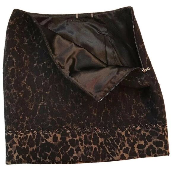 Elie Tahari women wool lining Animal Print formal Skirt sz 8 flat front - Picture 4 of 12